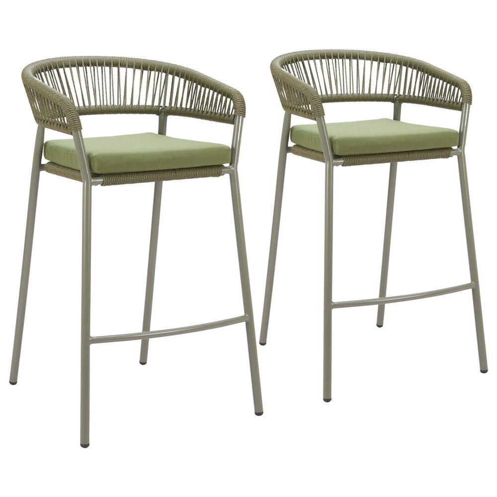 Zuo Modern Skye Patio Barstool in Green (Set of 2), , large