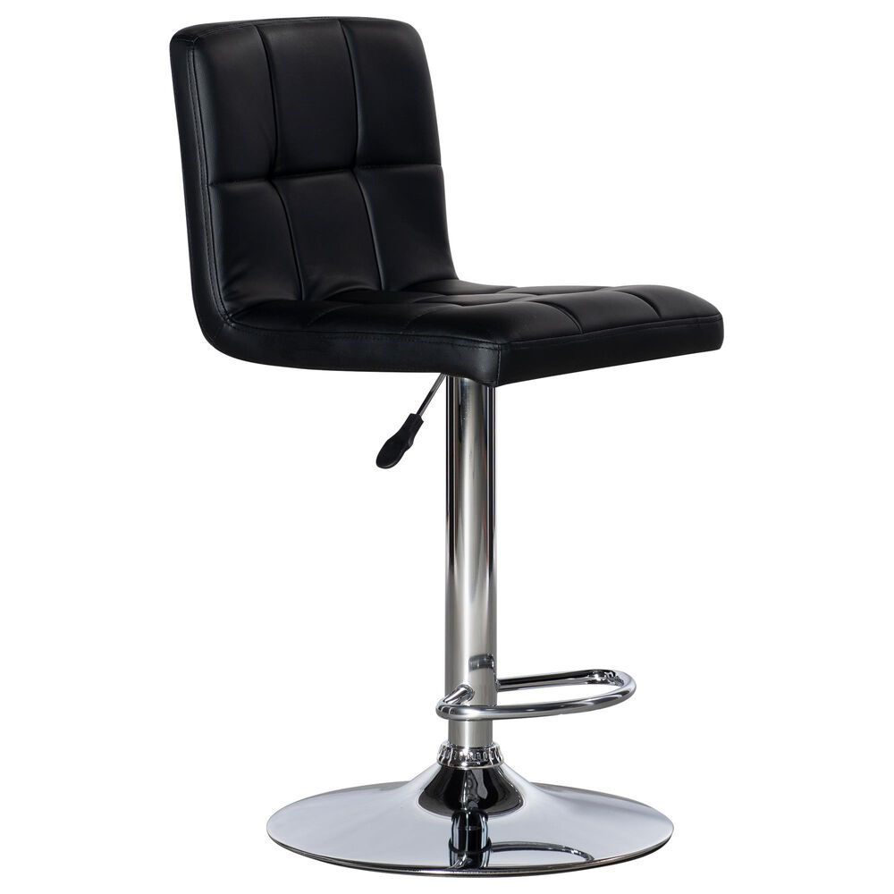 Parkerville Furniture Line Quilted Back Adjustable Swivel Bar Stool in Chrome and Black, , large