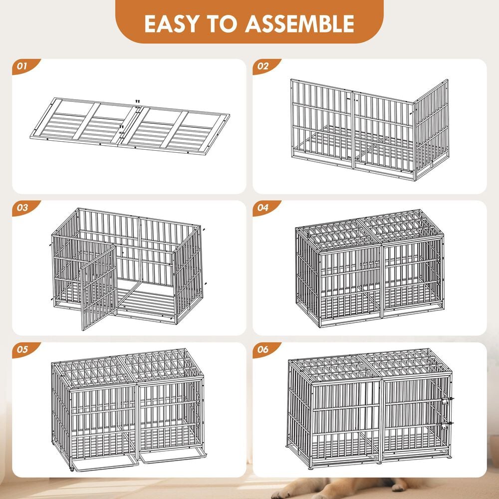 HOMLUX 61" Extra Large Heavy Duty Metal Dog Crate for Large Dogs in Black, , large