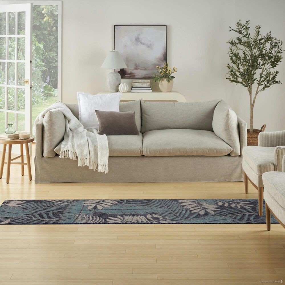 Nourison Garden Oasis GOA02 Navy 2&#39; x 8&#39; Indoor/Outdoor Runner, , large