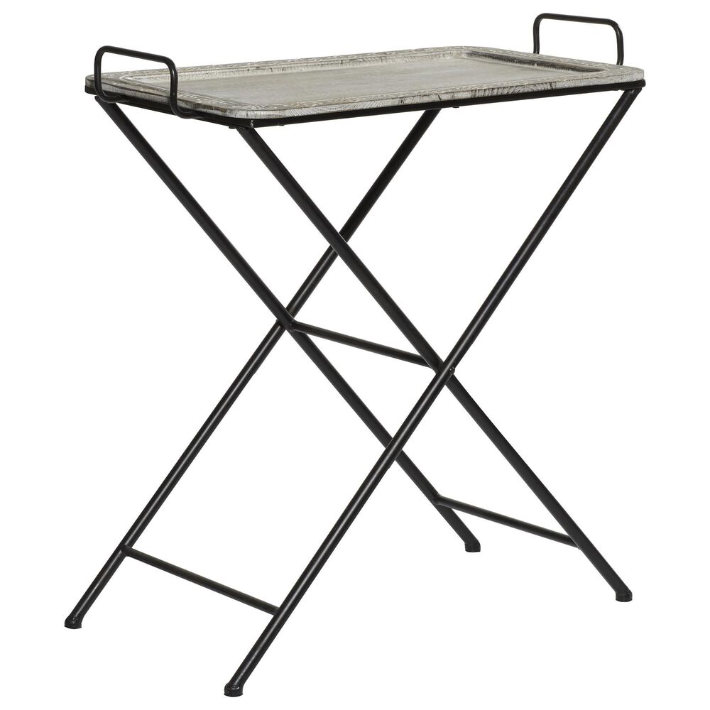Uma Enterprises Industrial Farmhouse Metal Accent Table Grey and Black , , large