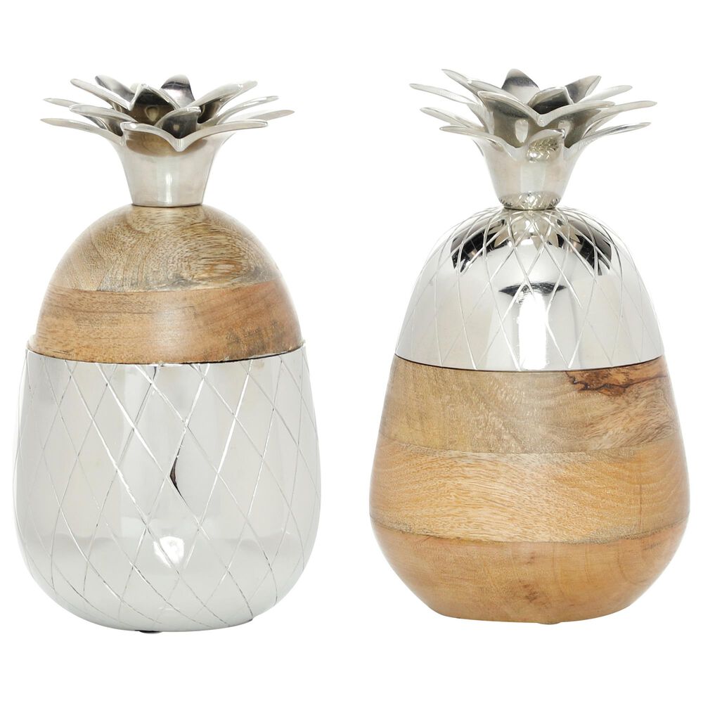 Maple and Jade Modern Mango Wood Sculptures in Silver and Natural Brown (Set of 2), , large