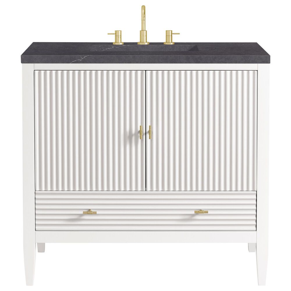 James Martin Vanities Myrrin 36&quot; Vanity in Bright White with 3 cm Charcoal Soapstone Quartz Top, , large