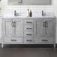 Lexora Home Jacques 60" Double Bathroom Vanity in Distressed Grey with 2 cm White Carrara Marble Top and Rectangular Sinks, , large