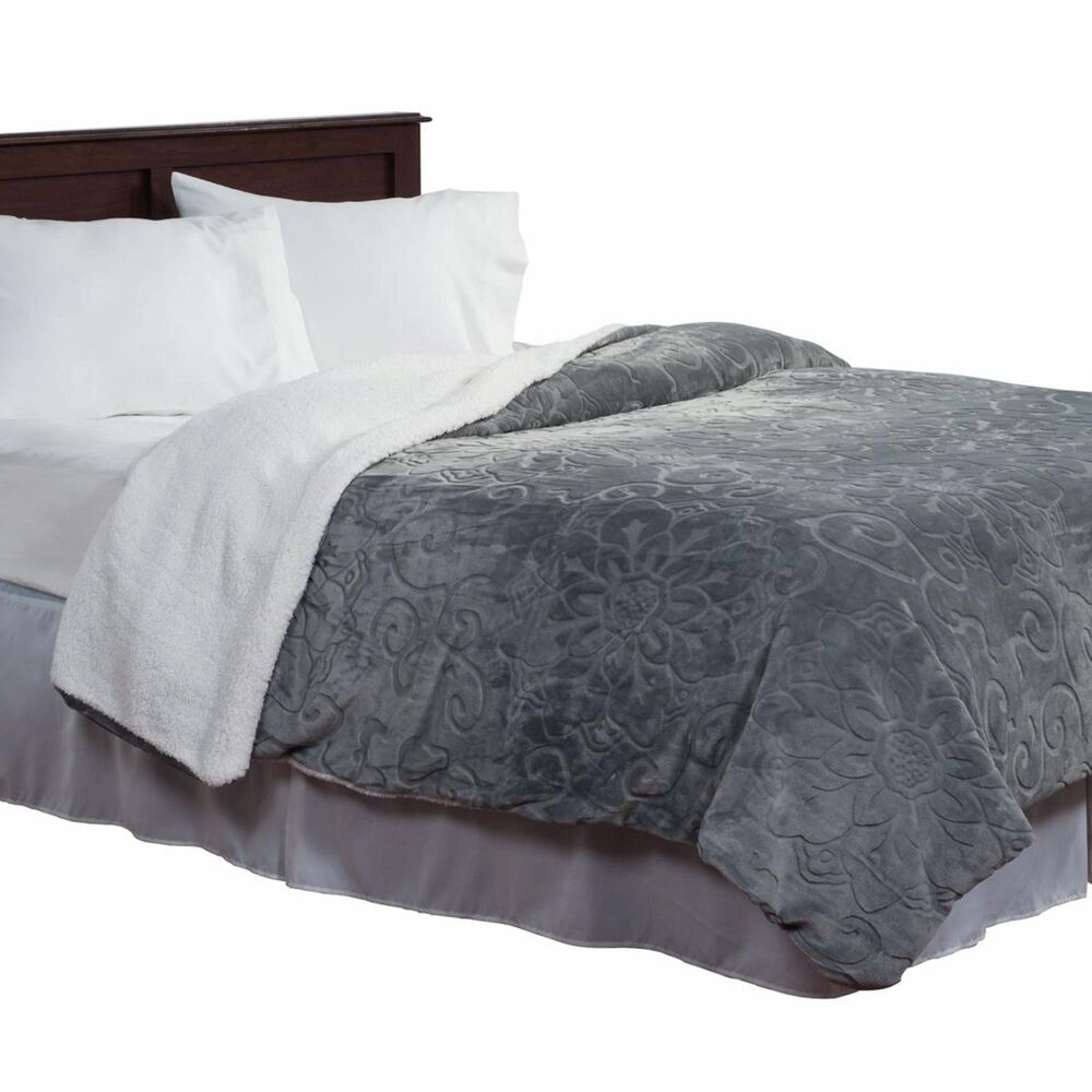 Timberlake Floral Etched Fleece Blanket with Sherpa, , large