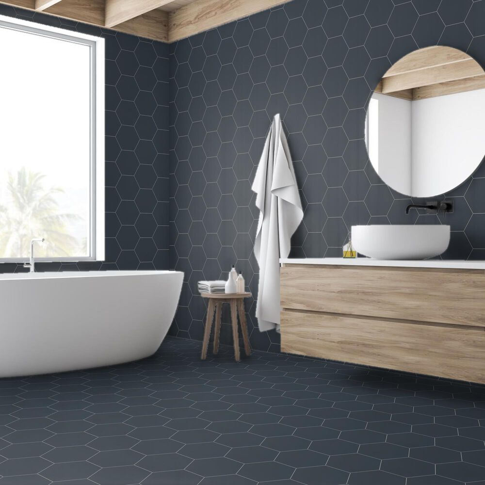 Emser Heksa Navy 8&quot; x 9&quot; Porcelain Tile, , large