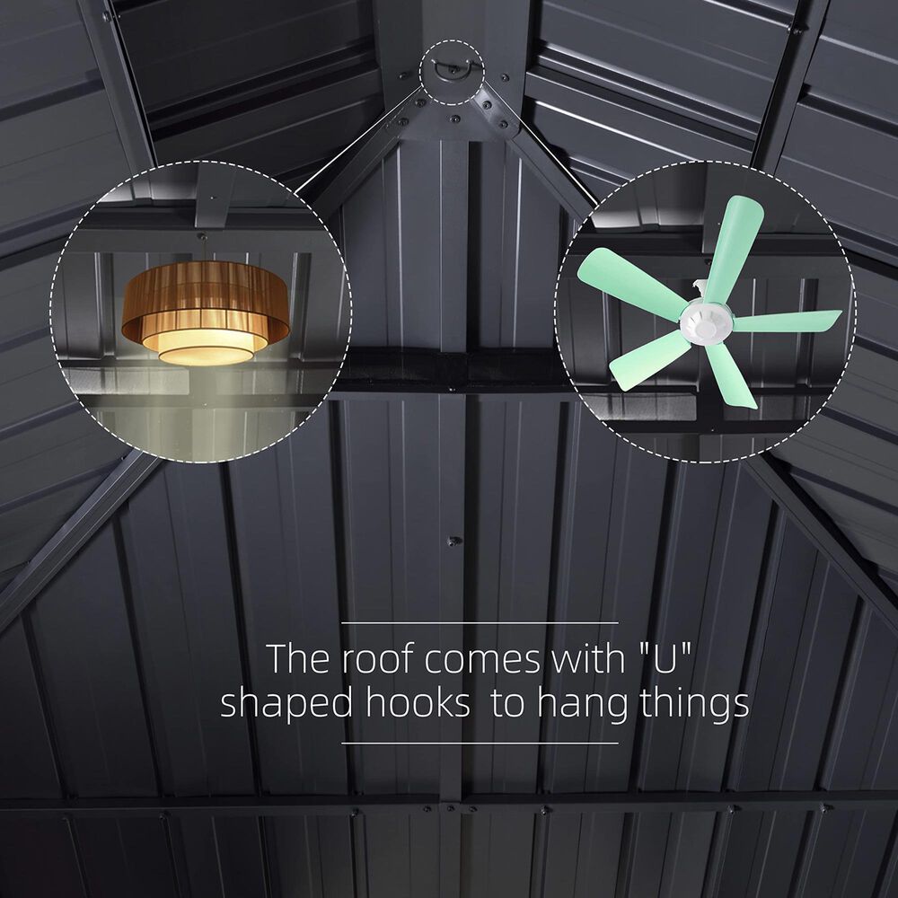 HOMLUX 14-ft x 10-ft Permanent Hardtop Gazebo Gray Gazebo with Hardtop Roof (Screen Included), , large