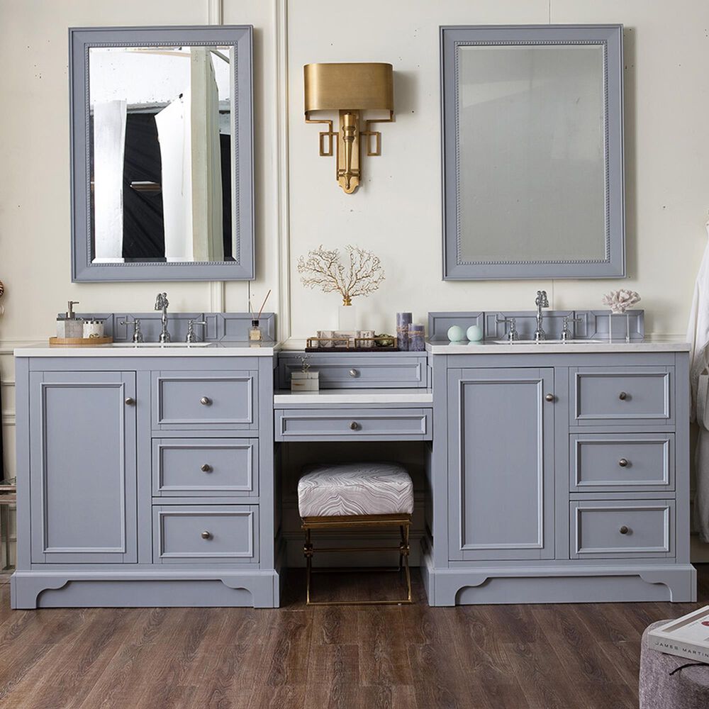 James Martin De Soto 94" Double Bathroom Vanity in Silver Gray with 3 cm Arctic Fall Solid Surface Top, , large