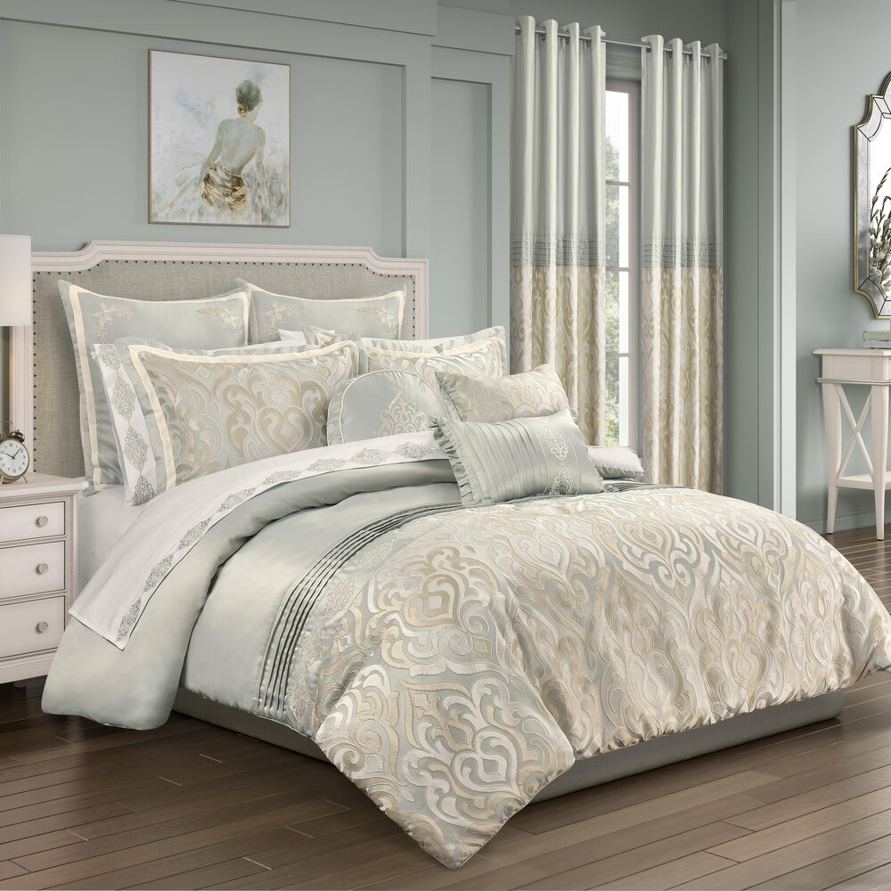 Royal Court Calmfield 3-Piece Full/Queen Comforter Set in Aqua, Cream and Gold, , large