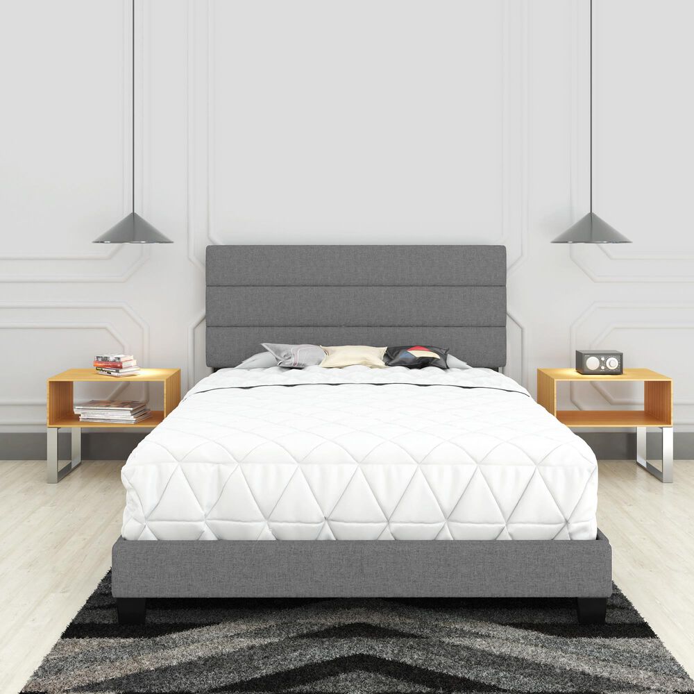 Accent Sicily Queen Upholstered Platform Bed in Grey, , large