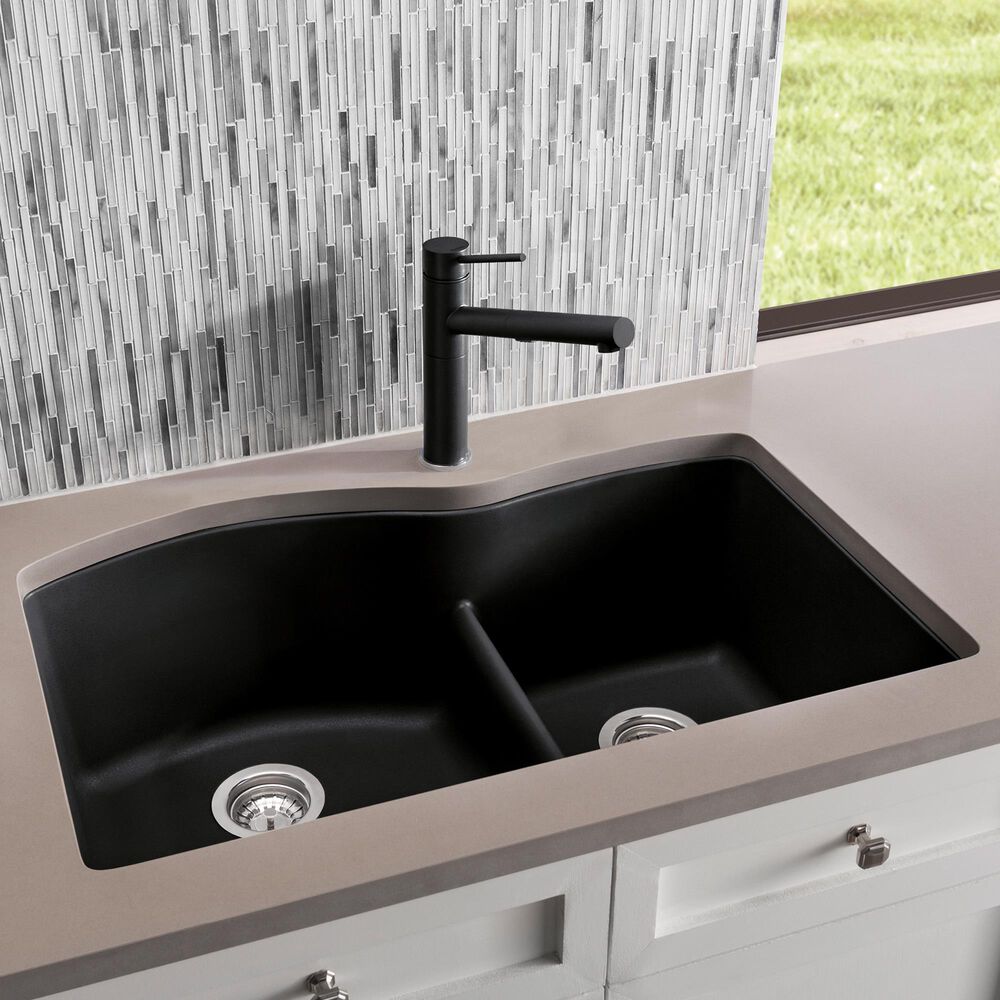 Blanco Diamond 32&quot; 1-3/4 Double Bowl Kitchen Sink with Low Divide in Anthracite, , large