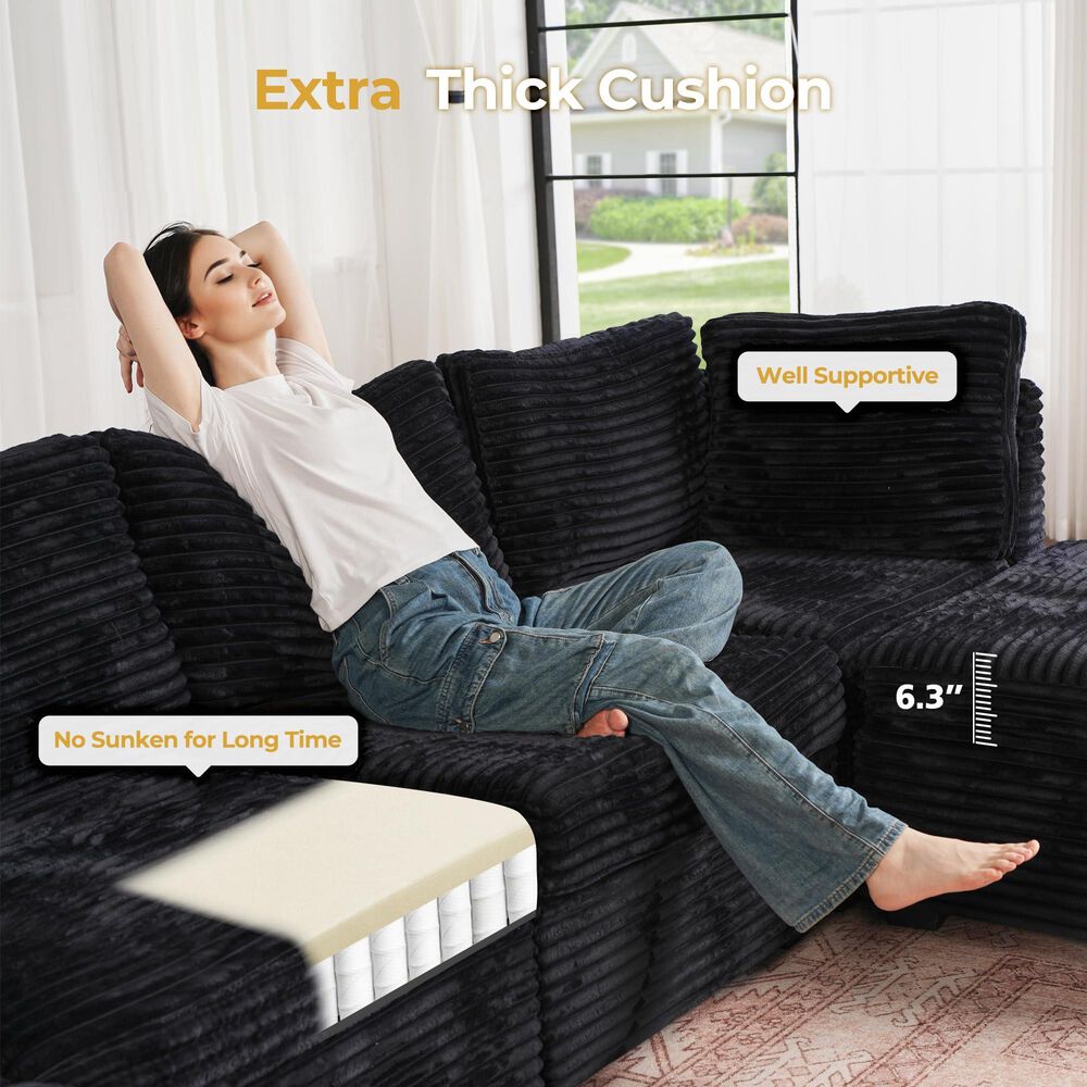 HOMLUX 9-Piece Mod L-Sectional with Chaise in Black, , large