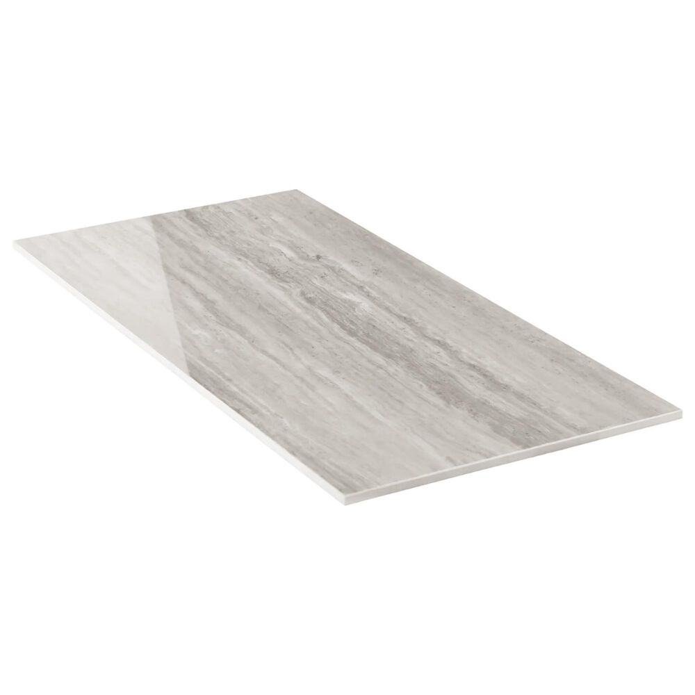 Soho Studio Zenit Grigio Chiaro Gray 12" x 24" Travertine Look Polished Porcelain Tile, , large