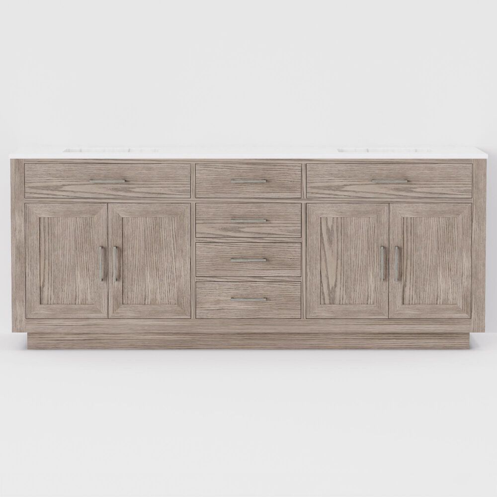 Lexora Home Abbey 80&quot; Double Bathroom Vanity in Grey Oak with 2 cm White Carrara Marble Top and Rectangular Sinks, , large