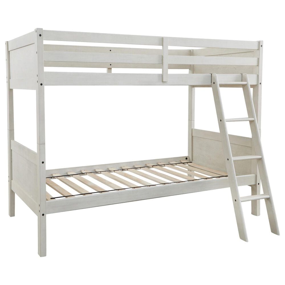 Ashley Robbinsdale Twin over Twin Bunk Bed with Ladder in Antique White, , large