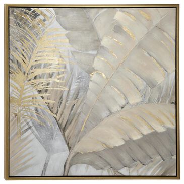 Maple and Jade 40" x 40" Square Palm Tree Metallic Layered Leaf Framed Wall Art in Brown, Black, Beige, Gray and Gold, , large