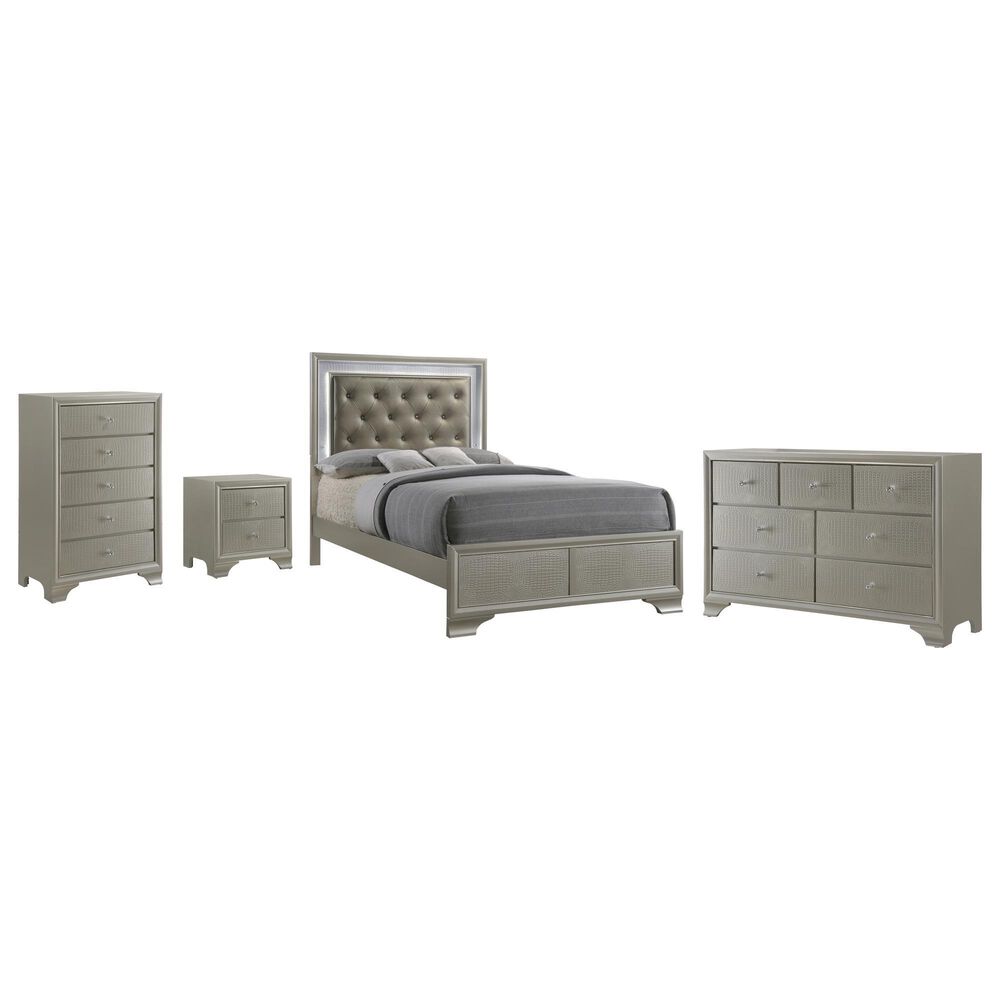 Crown Mark Lyssa 4-Piece Full Panel Bedroom Set with Chest in Champagne, , large