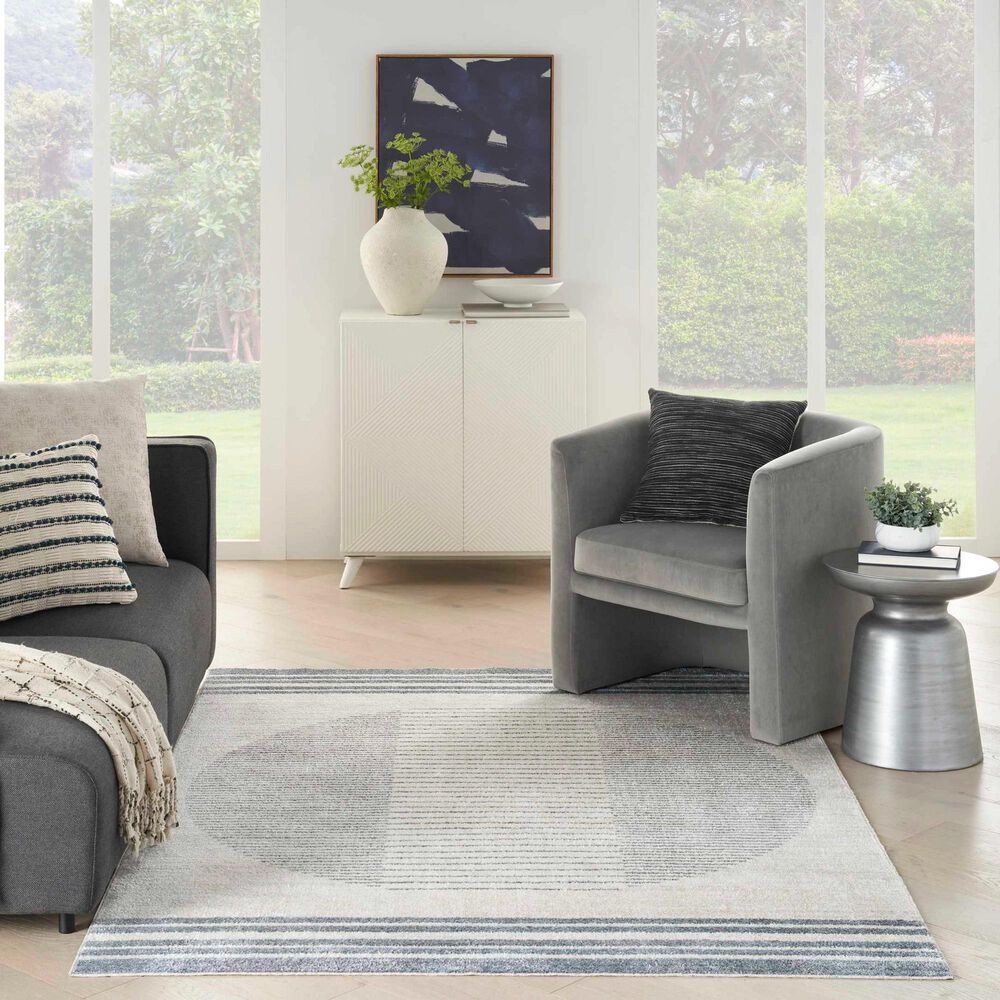 Nourison Astra Machine Washable ASW05 4&#39; x 6&#39; Ivory and Blue Area Rug, , large
