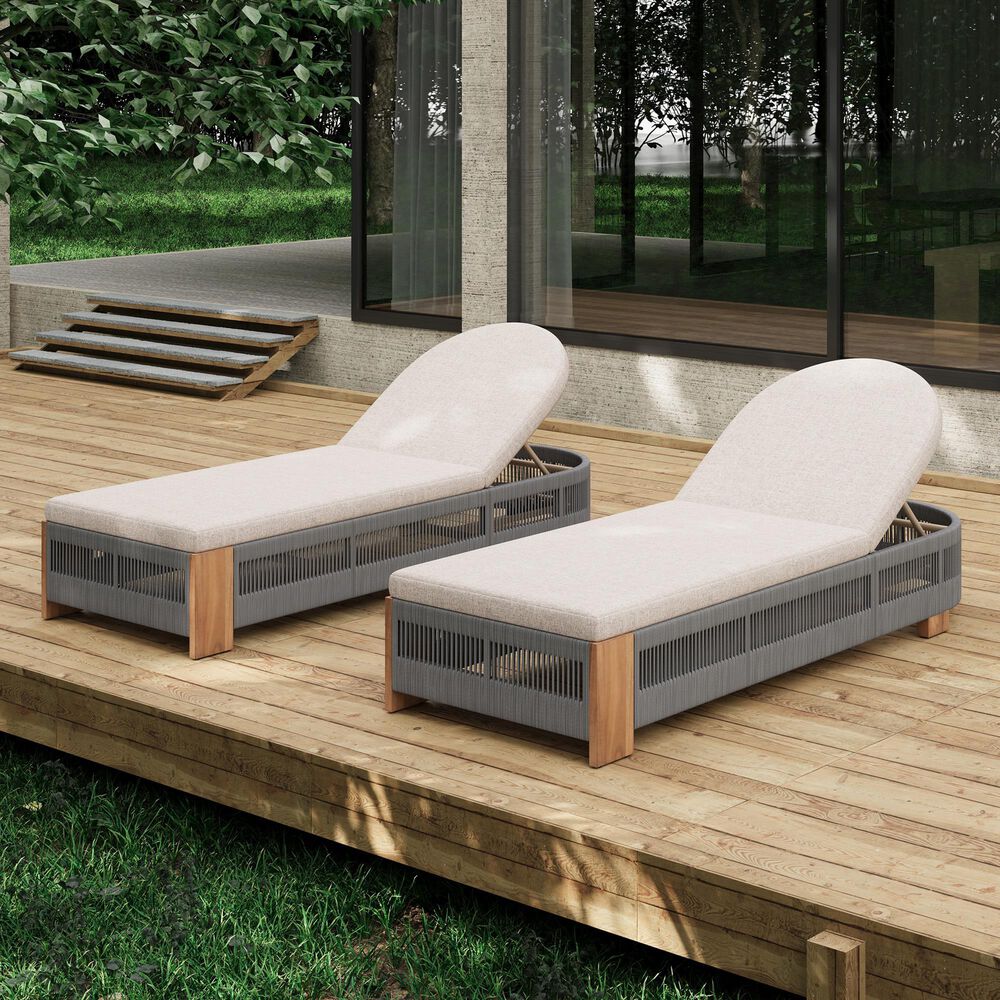 Hearth and Haven Outdoor Chaise Lounge Chair in Beige, , large