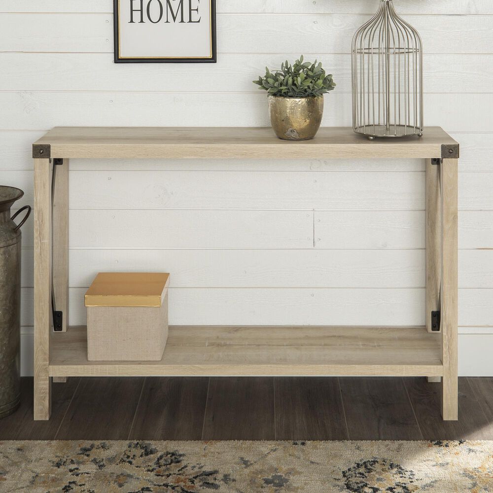 Walker Edison Metal X Entryway Table in White Oak, , large