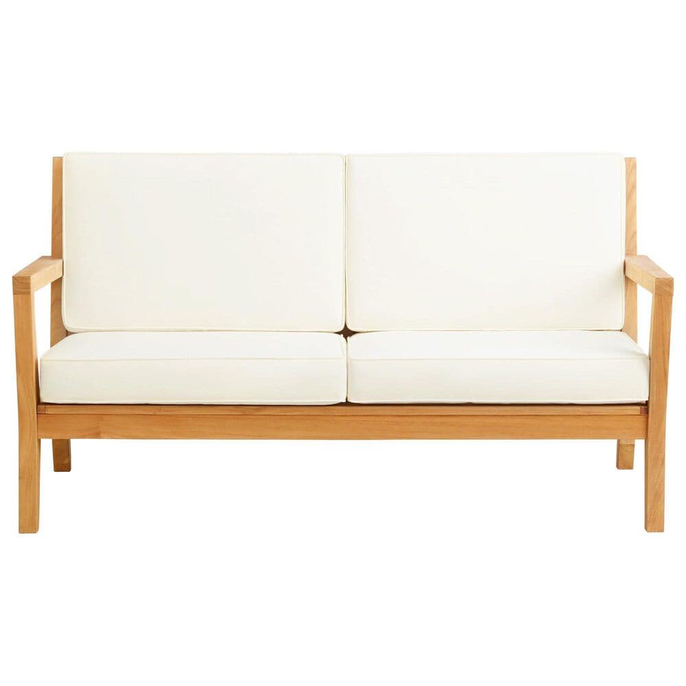 Linon Home Decor Carenen Outdoor 2-Seat Sofa with White Cushions in Natural, , large