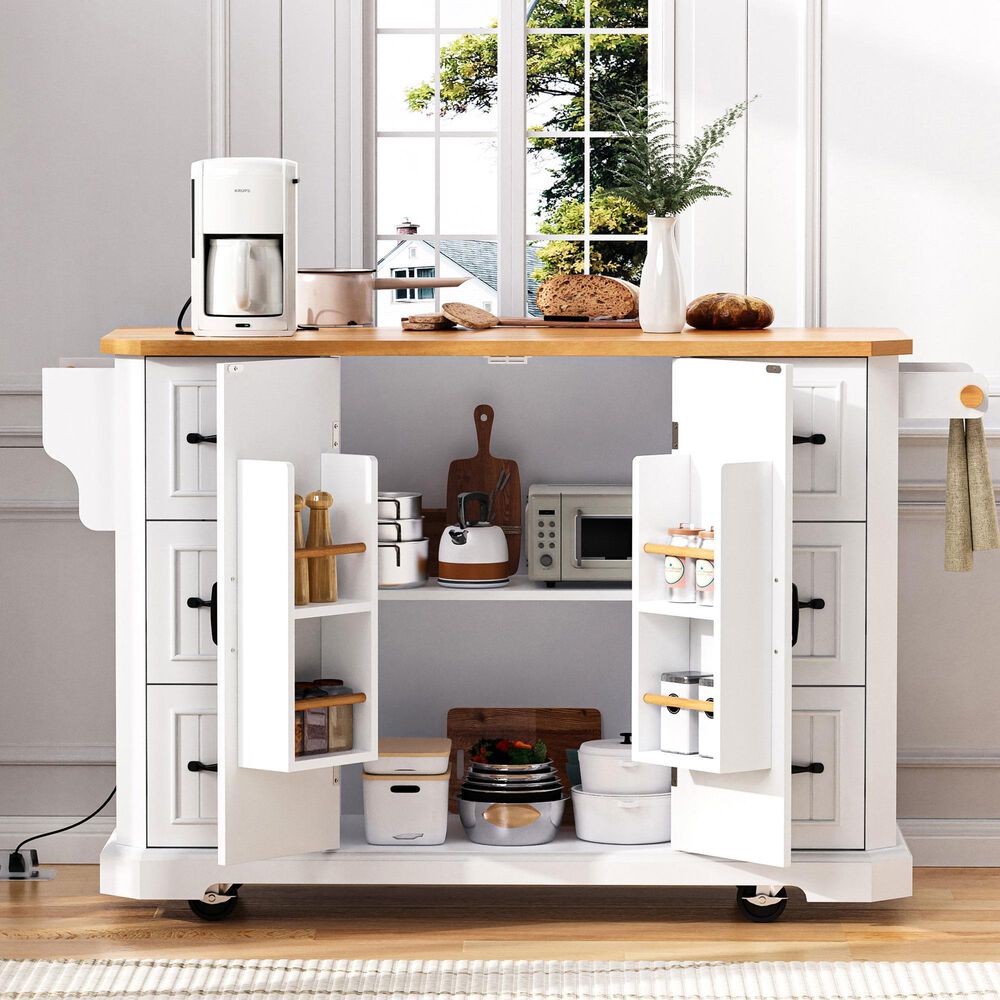 HOMLUX 56" Kitchen Island with Drop Leaf in White, , large