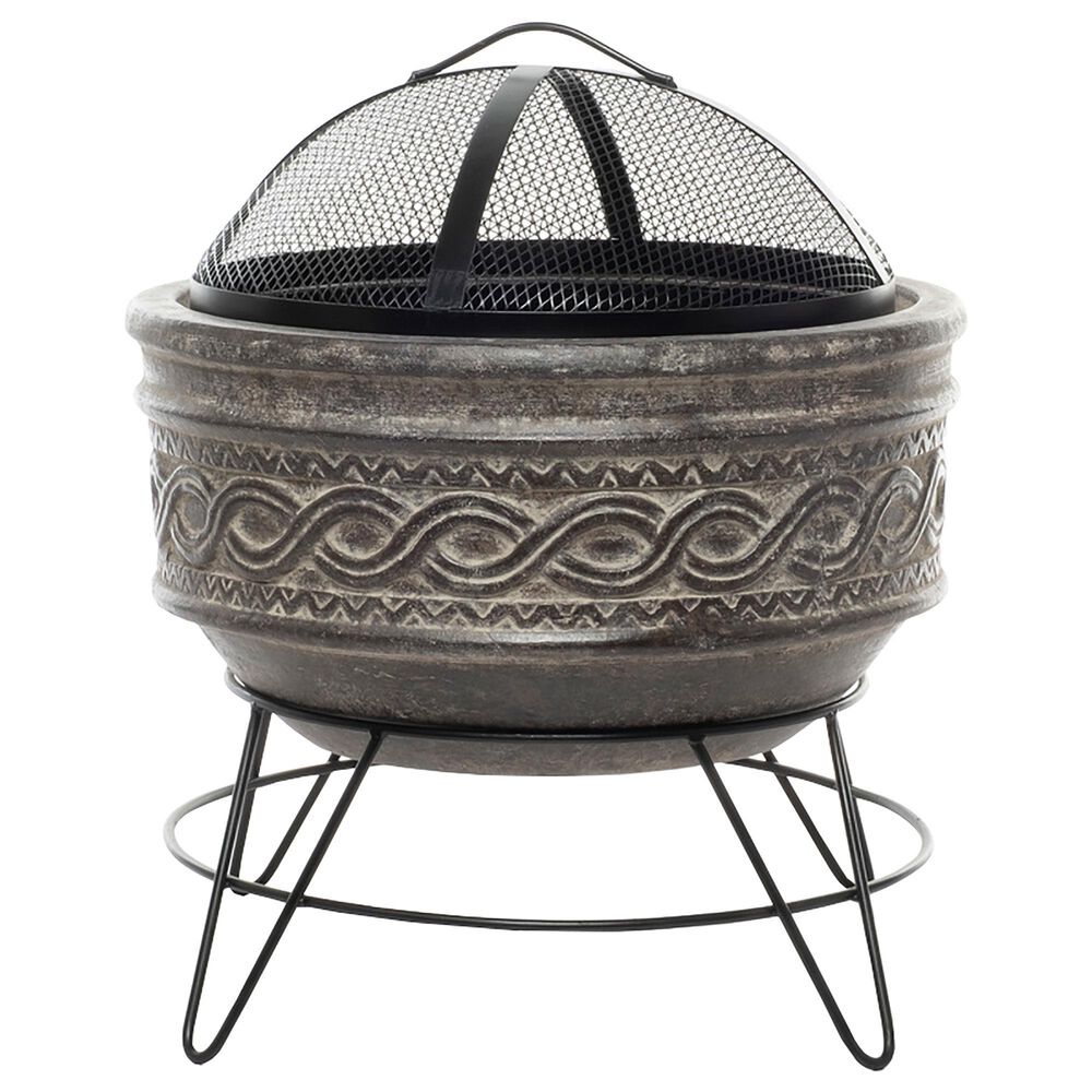 Alfresco Home Large Earthenware Wavyband Firepit in Dark Wood, , large