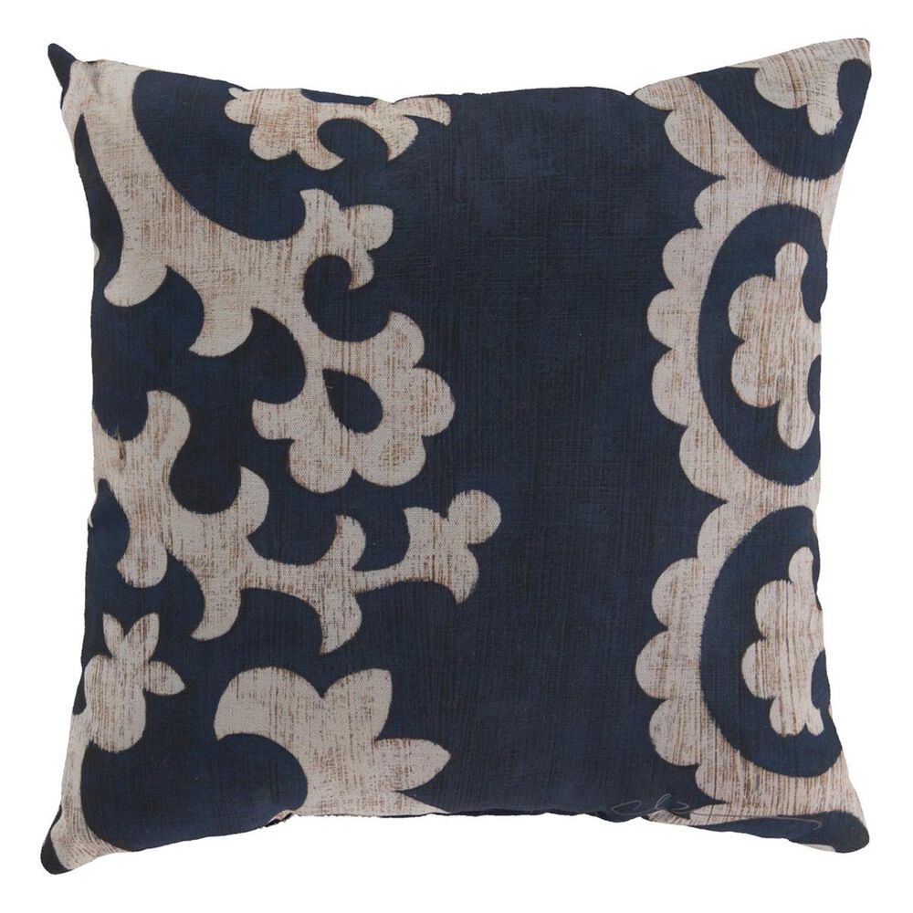 Surya Rain 18" x 18" Stately Scroll Pillow in Navy and Beige, , large