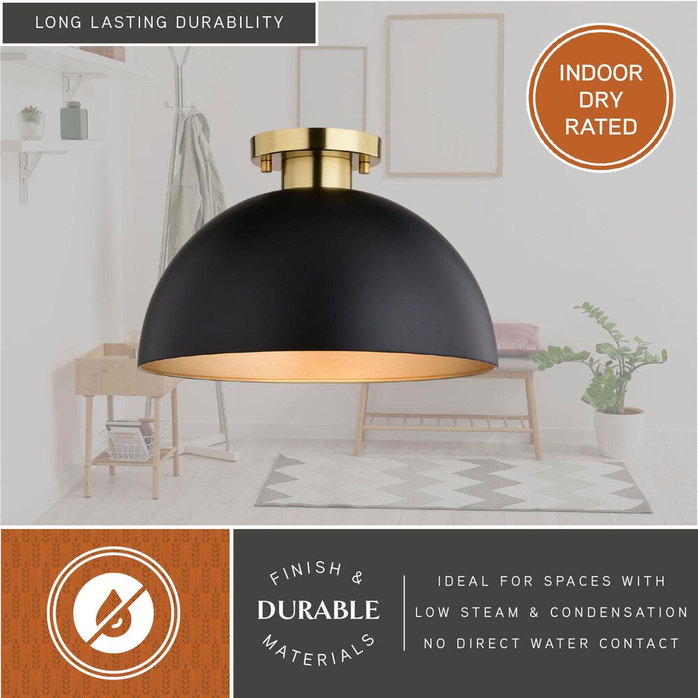 Vaxcel Devon 1-Light Semi Flush Mount in Matte Black and Satin Brass, , large