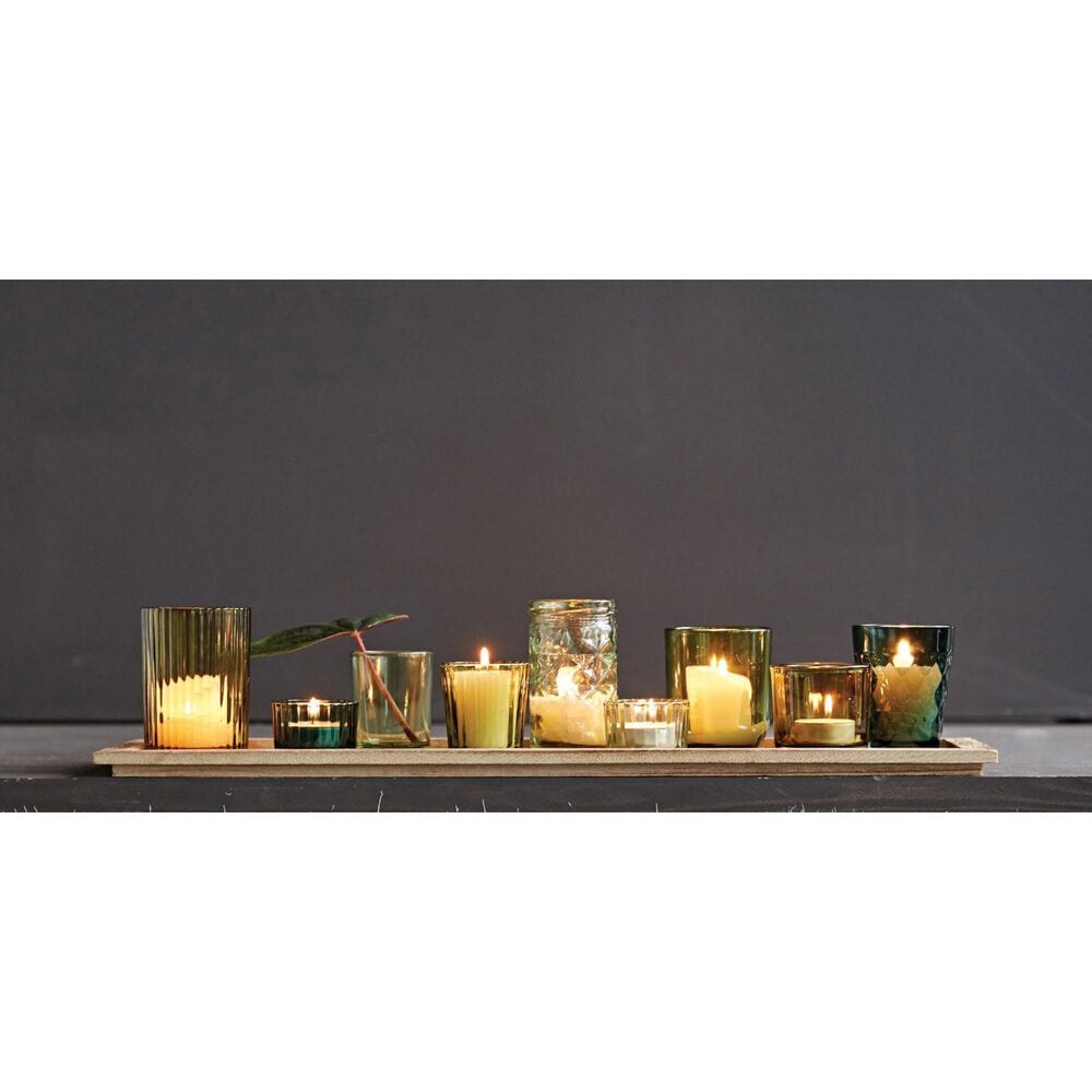 Creative Coop 10-Piece Wood Tray with Glass Votive Holder Set in Green, , large