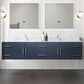 Lexora Home Geneva 84" Double Bathroom Vanity in Navy Blue with 2 cm White Carrara Marble Top and Rectangular Sinks, , large