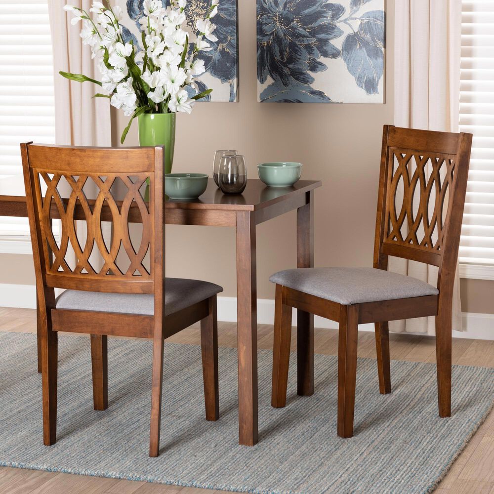 Baxton Studio Florencia Side Chair with Grey Cushion in Walnut Brown (Set of 2), , large