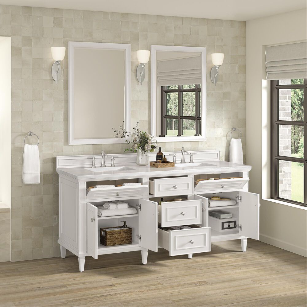 James Martin Vanities Lorelai 72&quot; Double Vanity in  Bright White with 3 cm Arctic Fall Solid Surface Top, , large