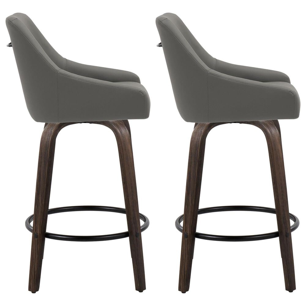 LumiSource Hannah Swivel Counter Stool with Dark Grey Faux Leather Upholstery in Walnut and Black (Set of 2), , large