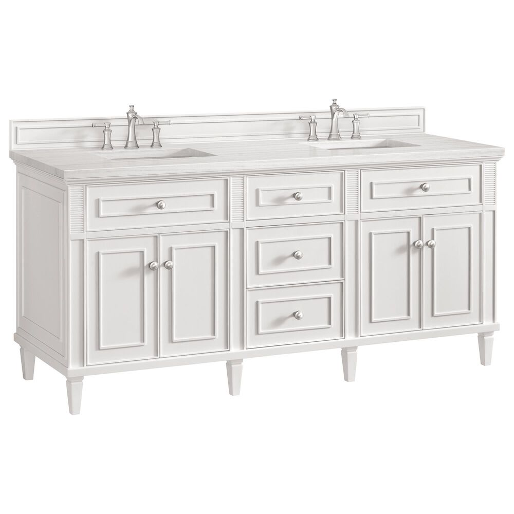 James Martin Vanities Lorelai 72" Double Vanity in  Bright White with 3 cm Arctic Fall Solid Surface Top, , large
