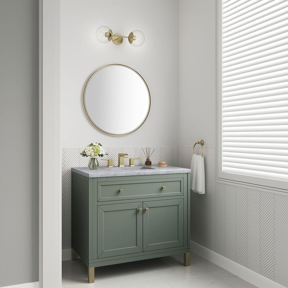 James Martin Vanities Chicago 36&quot; Single Bathroom Vanity in Smokey Celadon with 3 cm Carrara White Marble Top and Rectangular Sink, , large