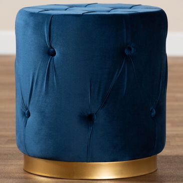 Baxton Studio Gaia Ottoman in Navy Blue/Gold, , large
