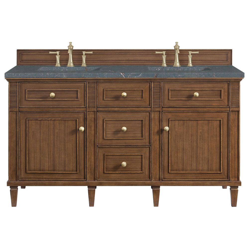 James Martin Vanities Lorelai 60&quot; Double Vanity in Mid-Century Walnut with 3 cm Parisien Bleu Quartz Top, , large