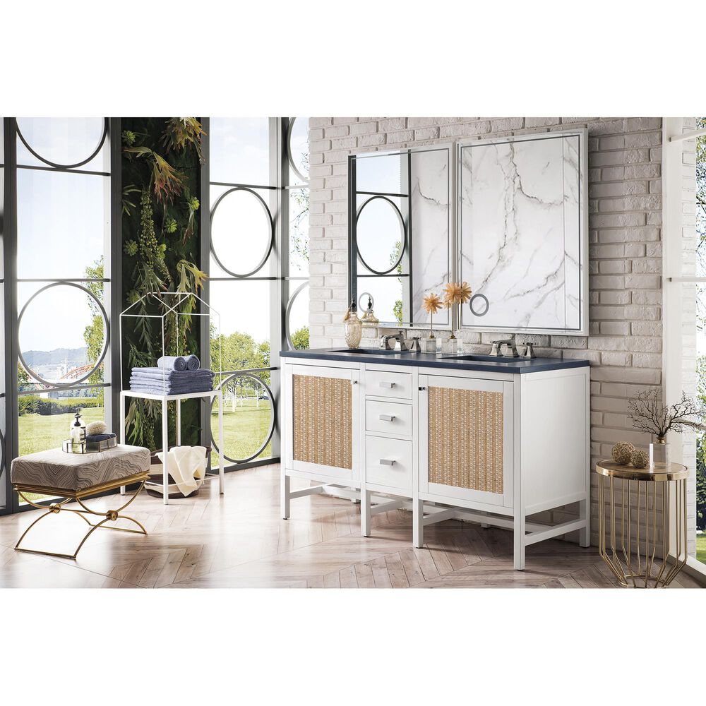 James Martin Vanities Addison 60&quot; Double Bathroom Vanity in Glossy White with 3 cm Arctic Fall Solid Surface Top and Rectangular Sinks, , large