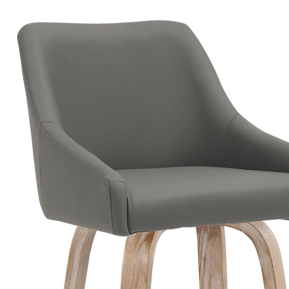 LumiSource Hannah Swivel Counter Stool with Dark Grey Faux Leather Upholstery in Whitewashed and Black (Set of 2), , large