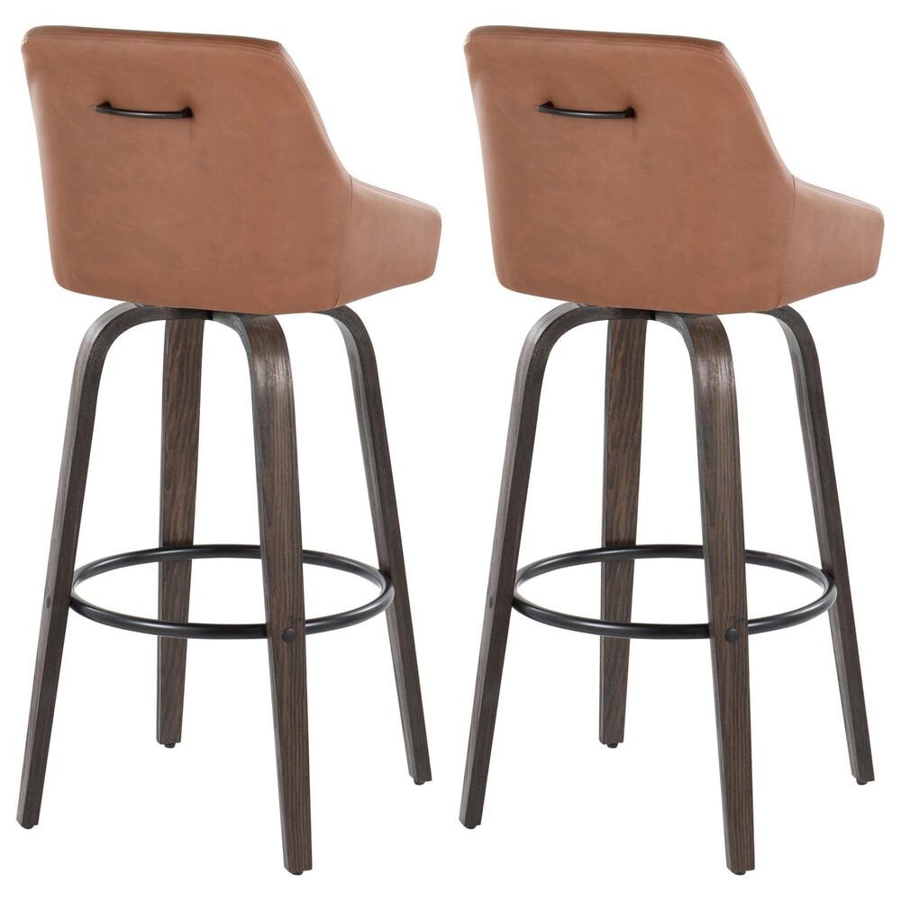LumiSource Hannah Swivel Bar Stool with Camel Faux Leather Upholstery in Walnut and Black (Set of 2), , large