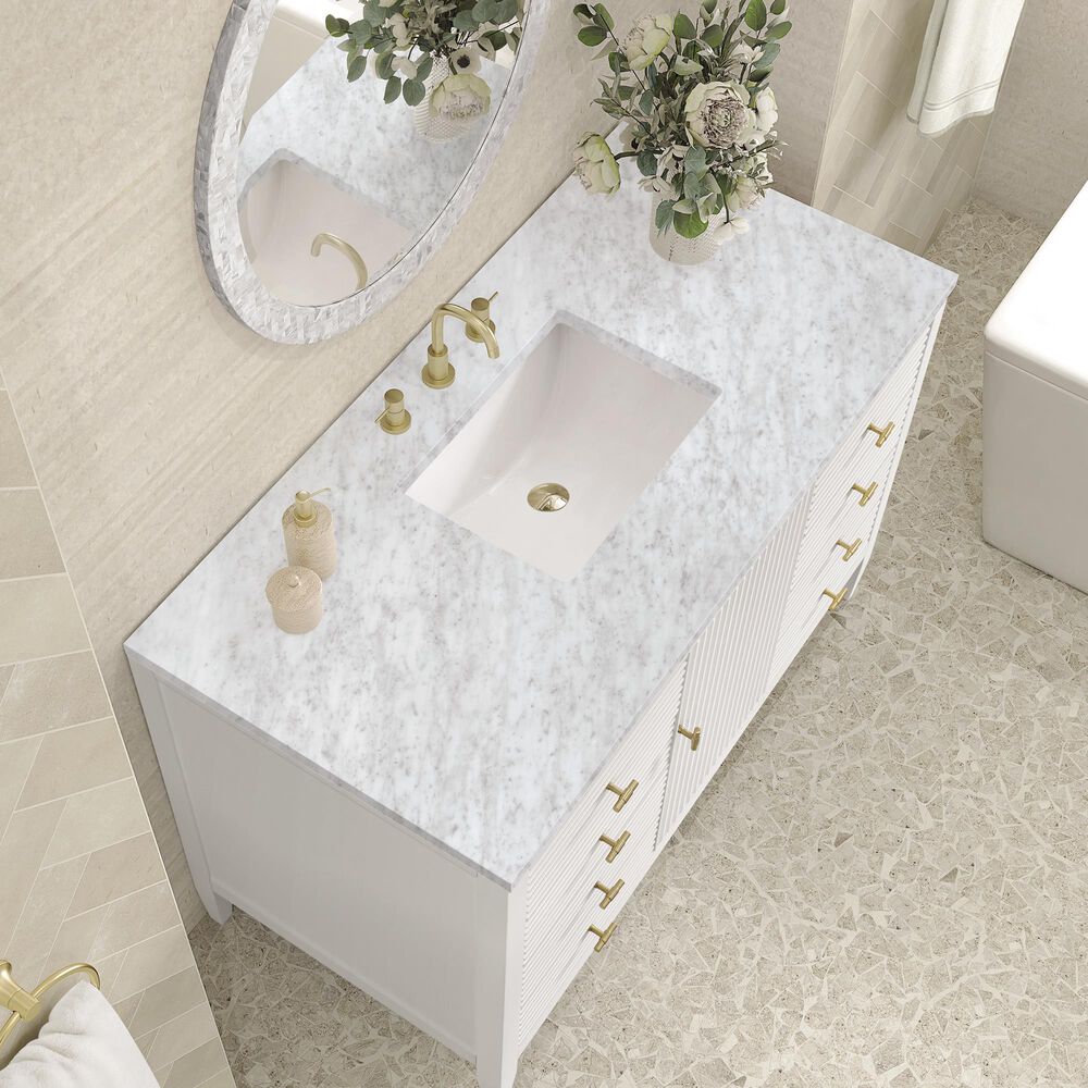 James Martin Vanities Myrrin 48&quot; Vanity in Bright White with 3 cm Carrara White Marble Top, , large