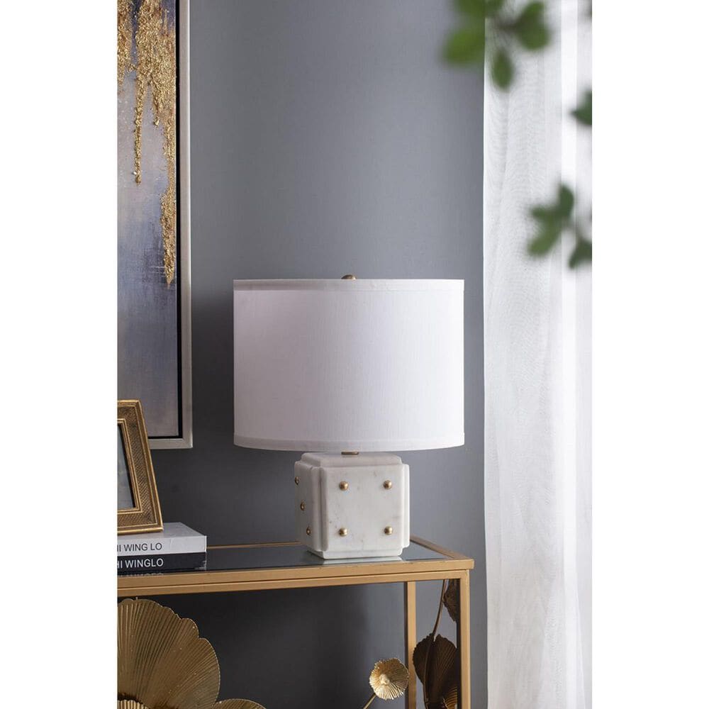 A&amp;B Home Anita Table Lamp with Collapsible Shade in White and Gold, , large