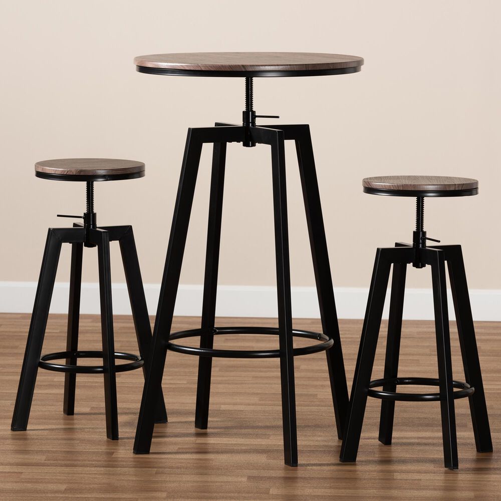 Baxton Studio Maritta 3-Piece Adjustable Bar Set in Walnut/Black, , large