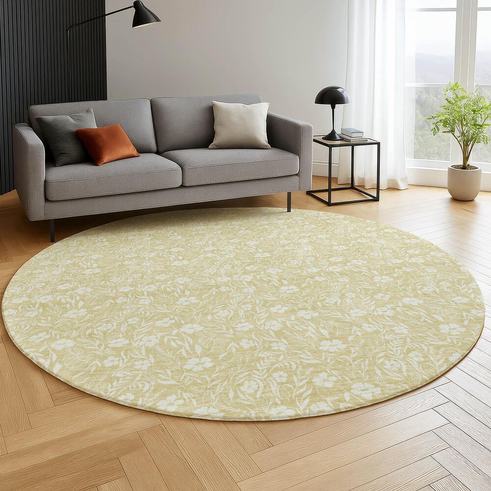 Dalyn Rug Company Soft Essentials Floral Wheat 8' Round Indoor/Outdoor Area Rug, , large