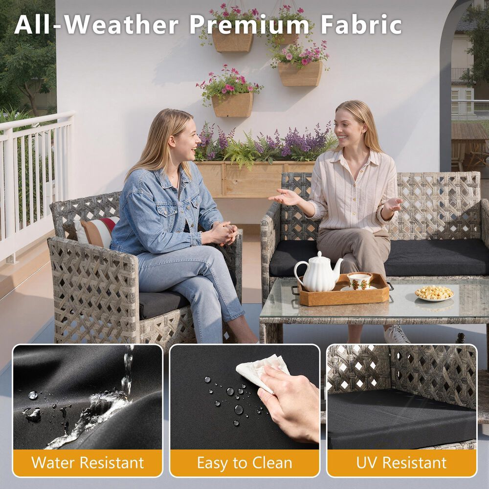 HOMLUX 4-Piece Patio Conversation Set in Black, , large
