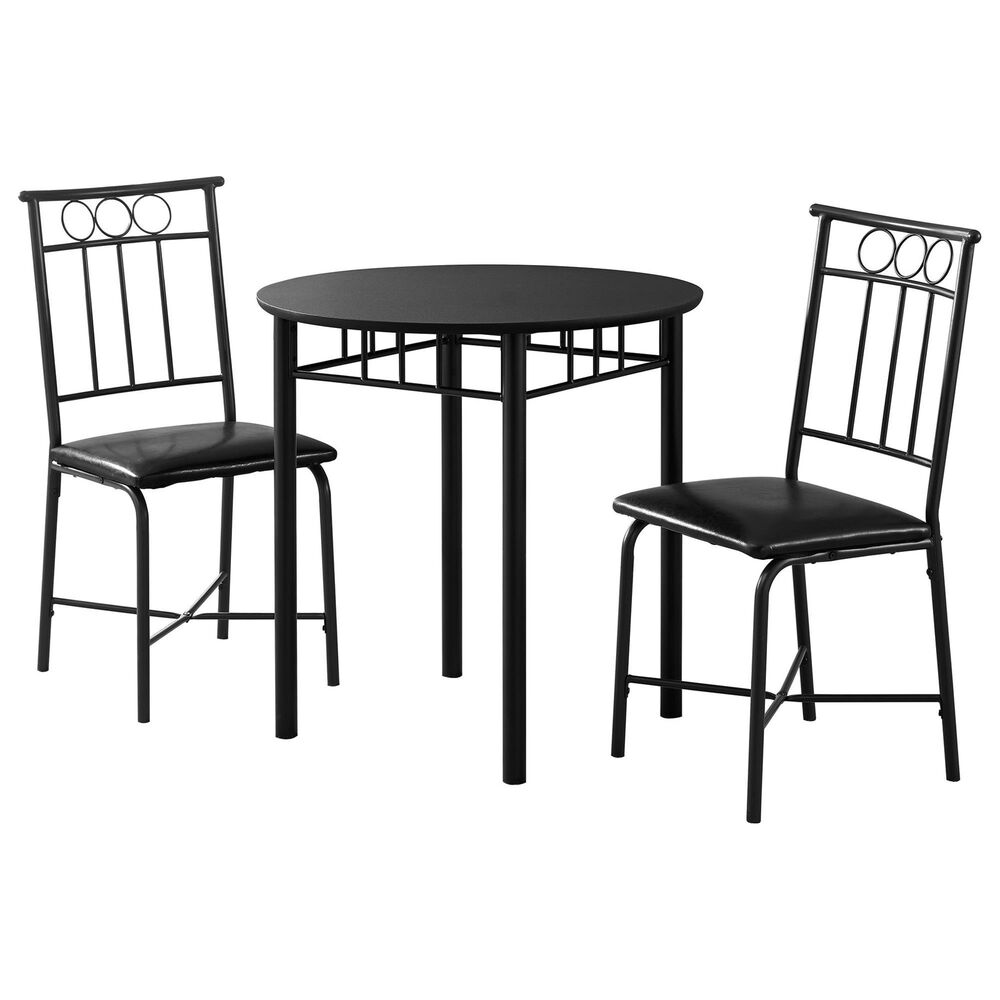 Monarch Specialties 3-Piece Round Dining Set in Black, , large