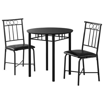 Monarch Specialties 3-Piece Round Dining Set in Black, , large