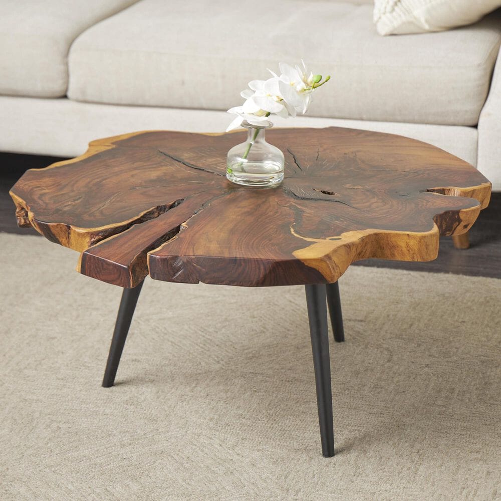 Maple and Jade Coffee Table with Tripod Legs in Distressed Brown and Black, , large