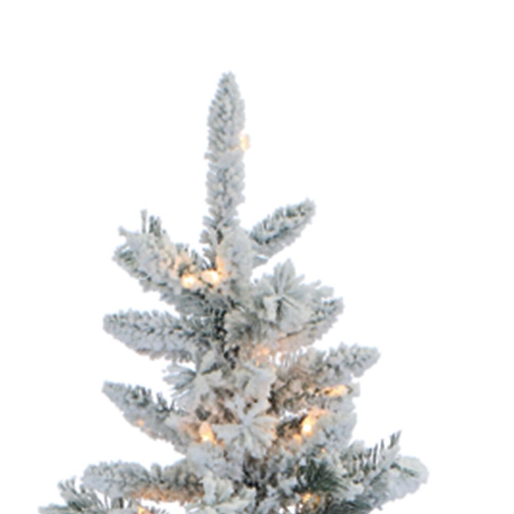 The Gerson Company 7.5&#39; Pre-Lit Artificial Narrowed Flocked Pencil Pine with White Lights in Green, , large